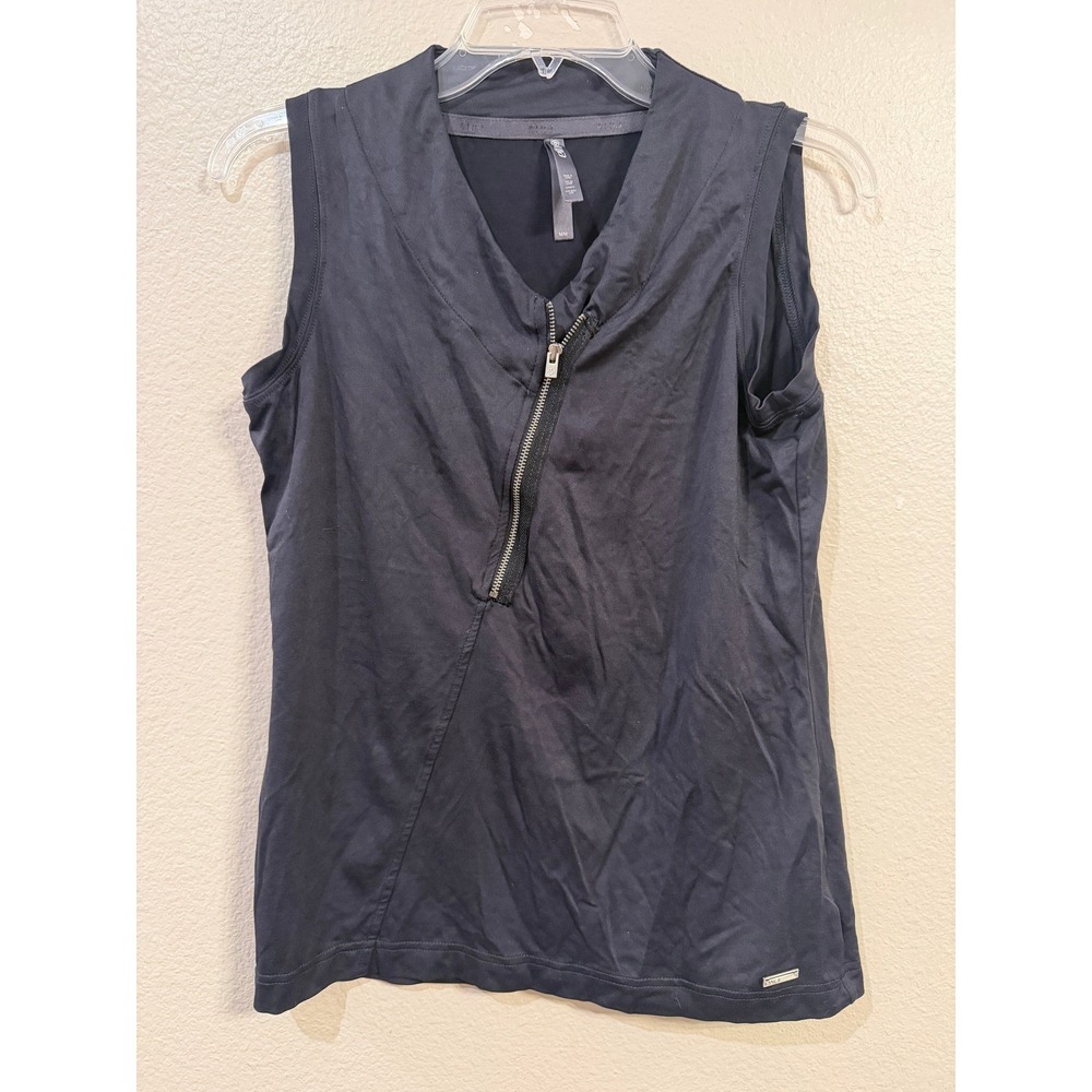 Lija Womens Sleeveless Asymmetrical Quarter Zip Golf Top Black Size M Activewear